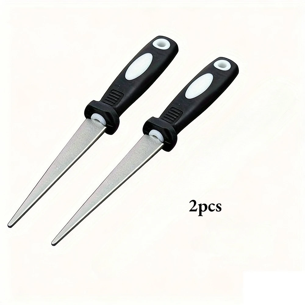 2pcs Diamond-Coated Sharpening Files, Double-Sided Flat & Curved for Scissors Knives Tools, Durable Metal Sharpener