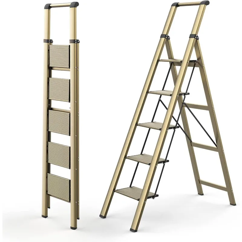 5 Step Ladder, Folding Ladder with Anti-Slip Wide Pedal, Portable Folding Step Ladder