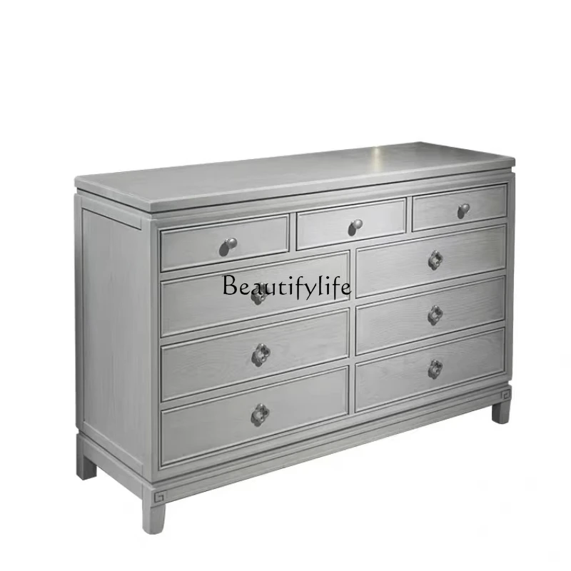 

American solid wood nine-chest cabinet, bedroom, living room storage, light-colored furniture, storage cabinet
