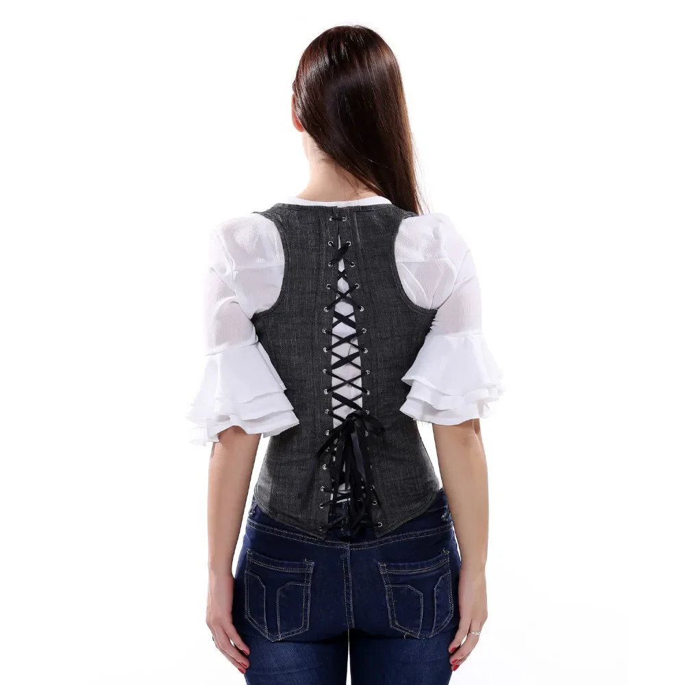 Corsets and Bustiers Corset Corselet Denim Jean Corsage Slimming Underbust Top Bustier Vest Sexy Plus Size