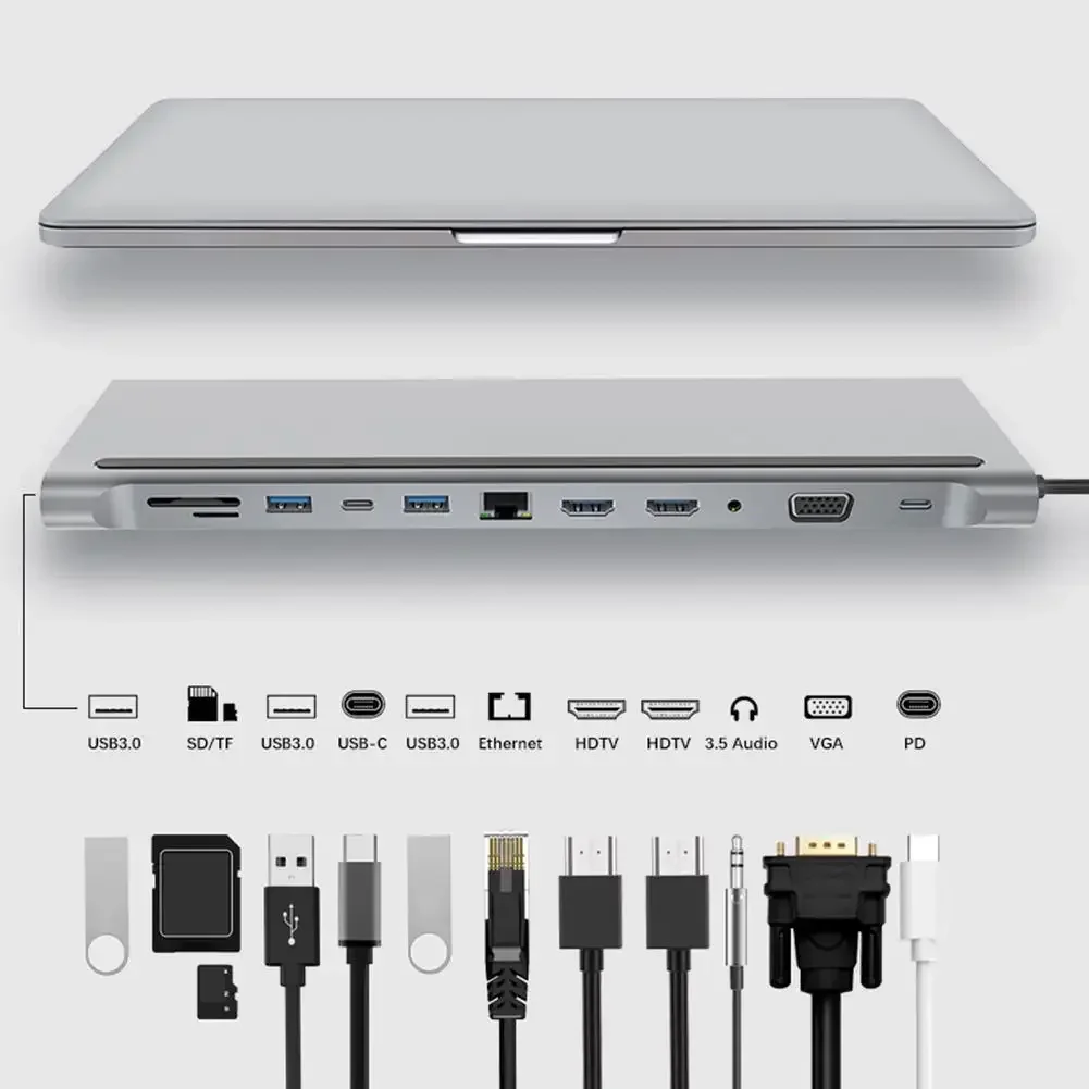 12-In-1 USB C Hub USB 3.1 Type-C to compatible 4K RJ45 VGA Multi USB Splitter Docking Station for Microsoft Surface Book 2