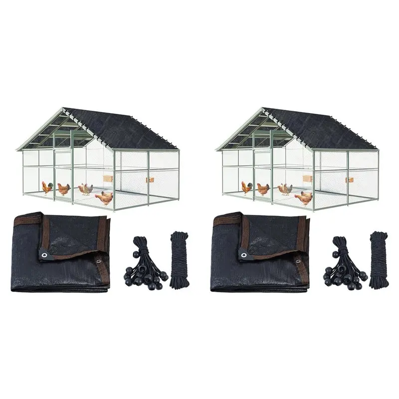 

Premium-2X Chicken Coop Cover UV 90% Shade Cloth For Summer 11.5 X 6.6 FT Chicken Cages Cover With 40Pcs Ball Bungees Cords