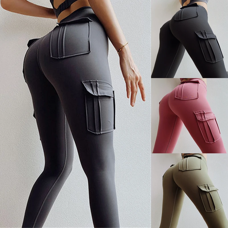 Fashion Women Fitness Yoga Legging with Pockets High Waist Elastic Workout Sport Running Pants Comfy Breathable Trousers