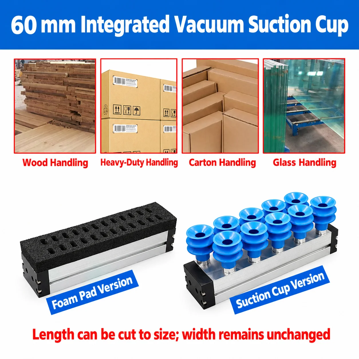 60mm Integrated Vacuum Gripper Module, Silicone Vacuum Suction Cup System, Vacuum Gripping Module for Wood, Glass and Carton