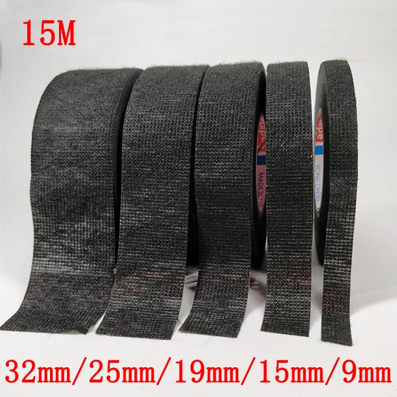 15M Multifunction Car Bandage Flannelette Wire Harness Tape Car Stowing Tidying Adhesive Tape Auto Accessories 9/15/19/25/32mm