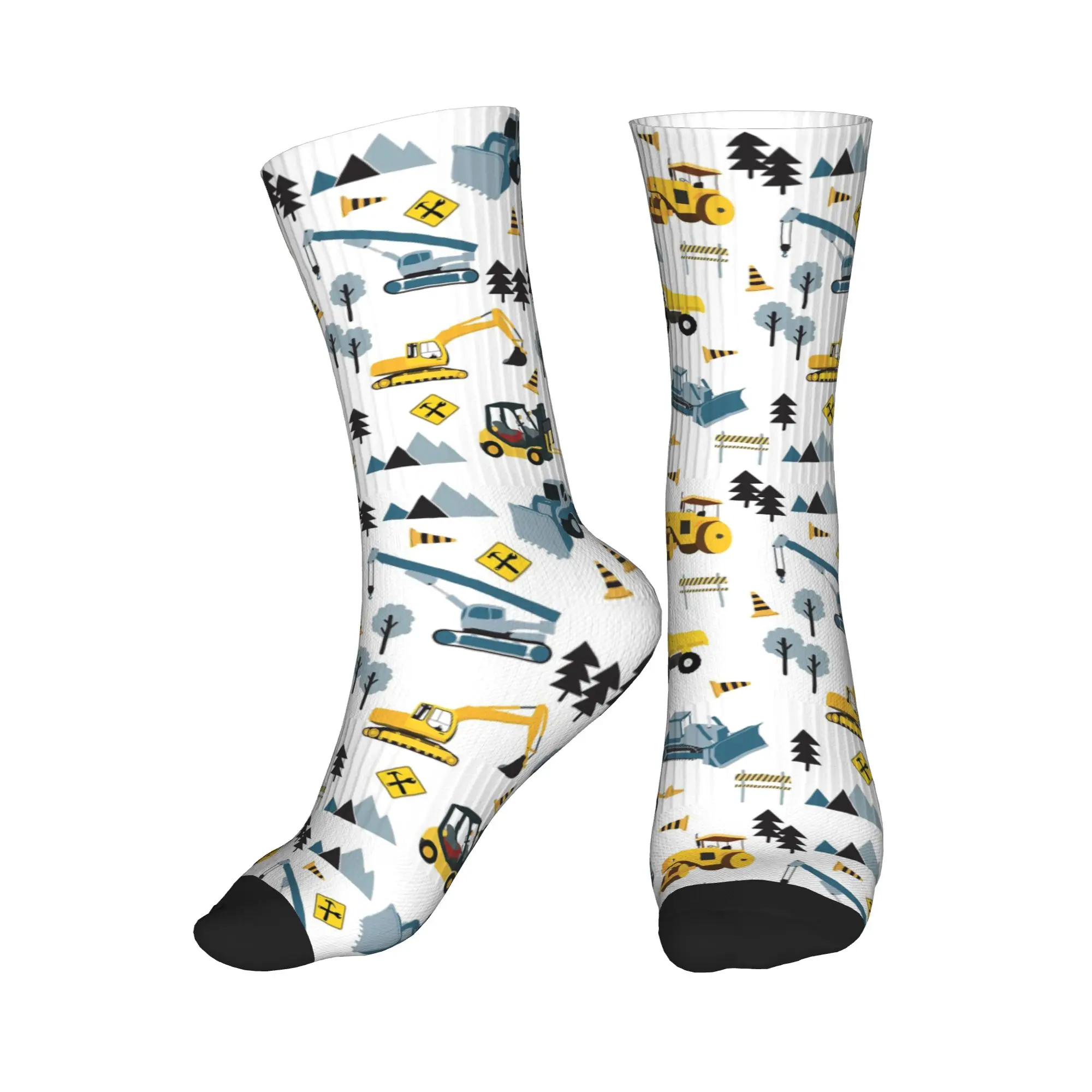 

Всесезонные синие спортивные носки средней длины с узором в стиле строительной техники и строительных площадок, модные носки для мужчин и женщин