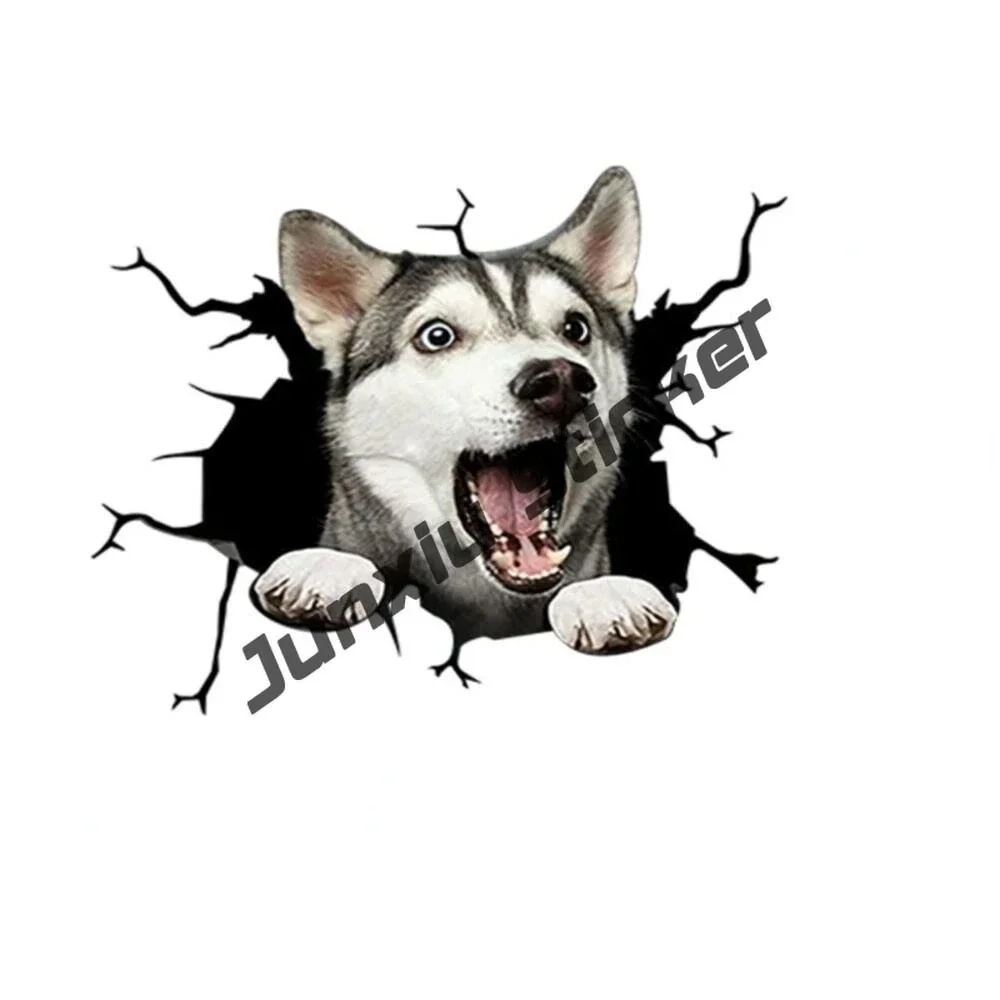 Cute Pet Dog Siberian Husky Decal Husky Dog Bumper Sticker Husky Crack Sticker Dog Creative Home Car Windows Decoration