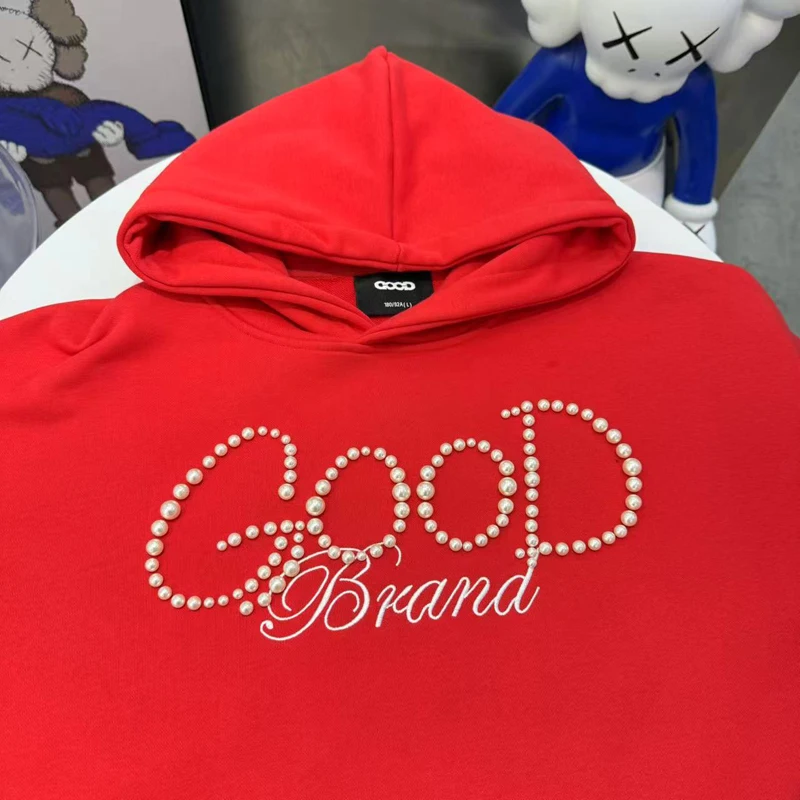 الرجال النساء اليومية عارضة GOODBRAND البلوز البلوز احتفالي الأحمر طبعة محدودة رائعة اللؤلؤ السنة الجديدة فضفاضة جيدة هوديي #4