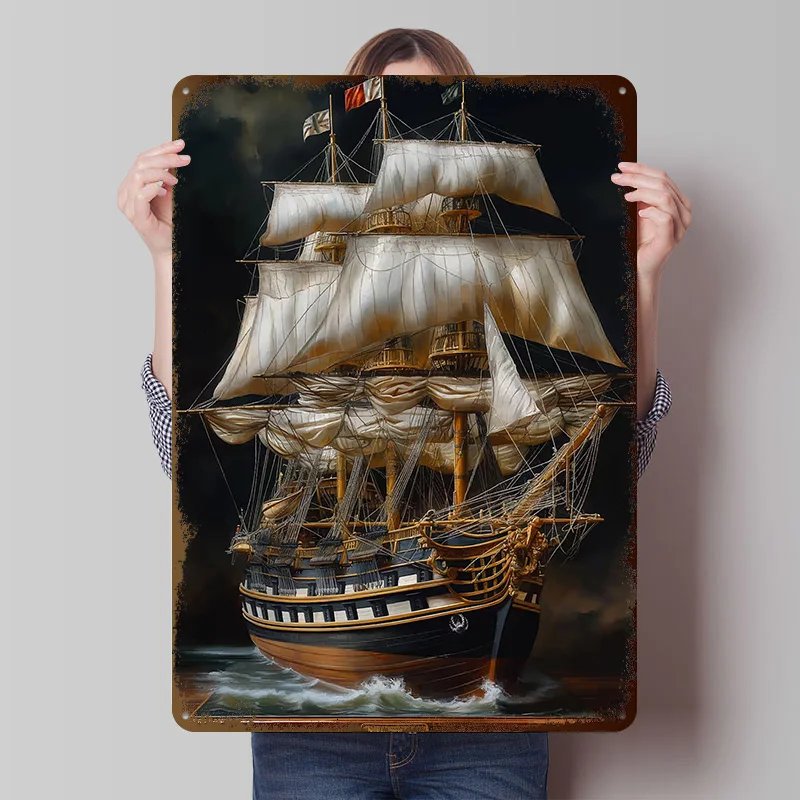 Classic Model Ship Printed Poster Customized Wall Art Retro Vintage Metal Tin Signs for Room Bedroom Decoration Aesthetic House