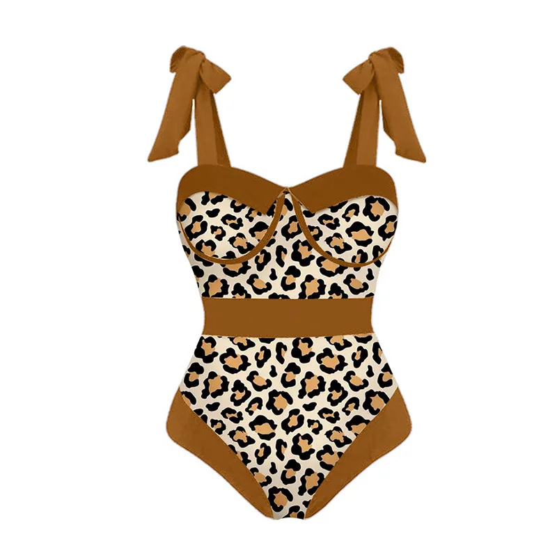 Women's Leopard Print Swimsuit, Sexy Flesh Covering, Slim Gathered, One-Piece Swimwear, Stylish, New