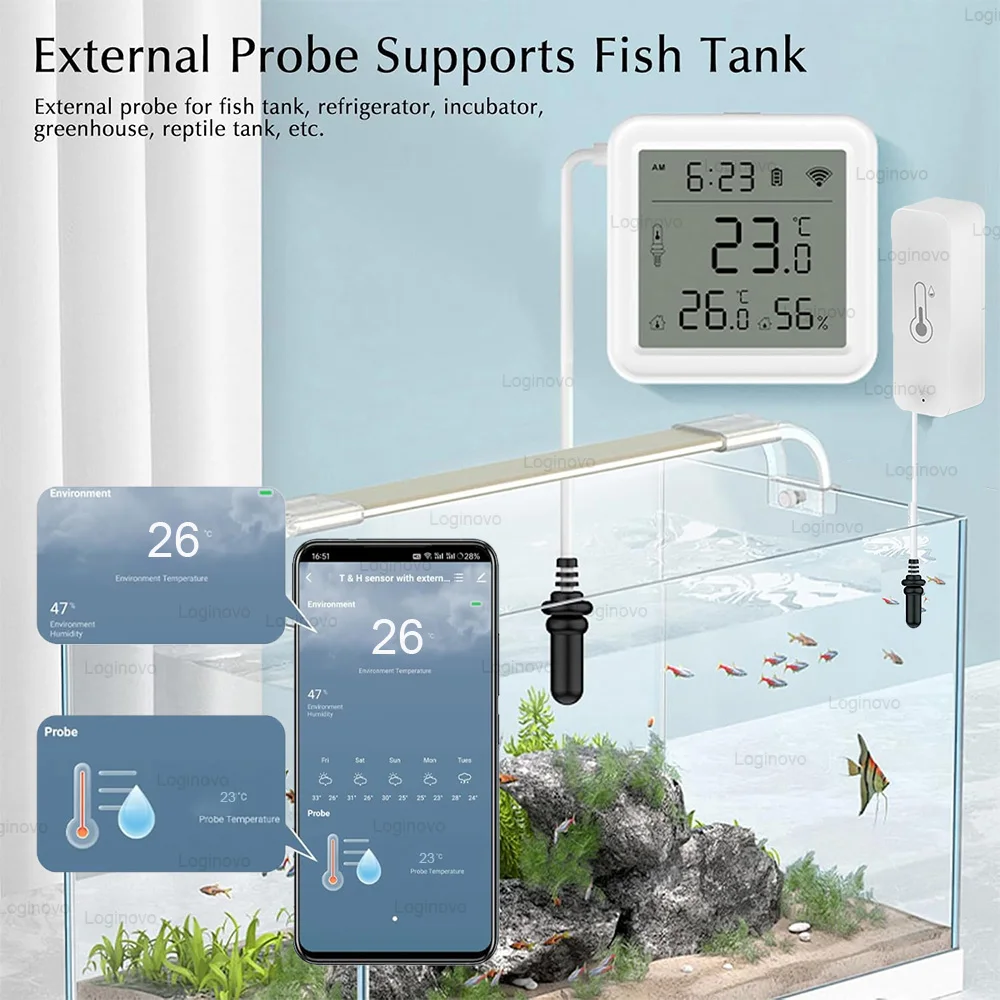 Smart Life Wifi Probe Temperature Humidity Sensor Optional LCD Digital Tuya Thermometer Hygrometer Meter For Incubator Aquarium