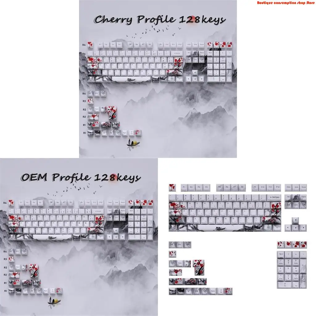 L9NA Keycaps Russian Korean Japanese Plum Blossom for Mechanical Keyboards Keycaps
