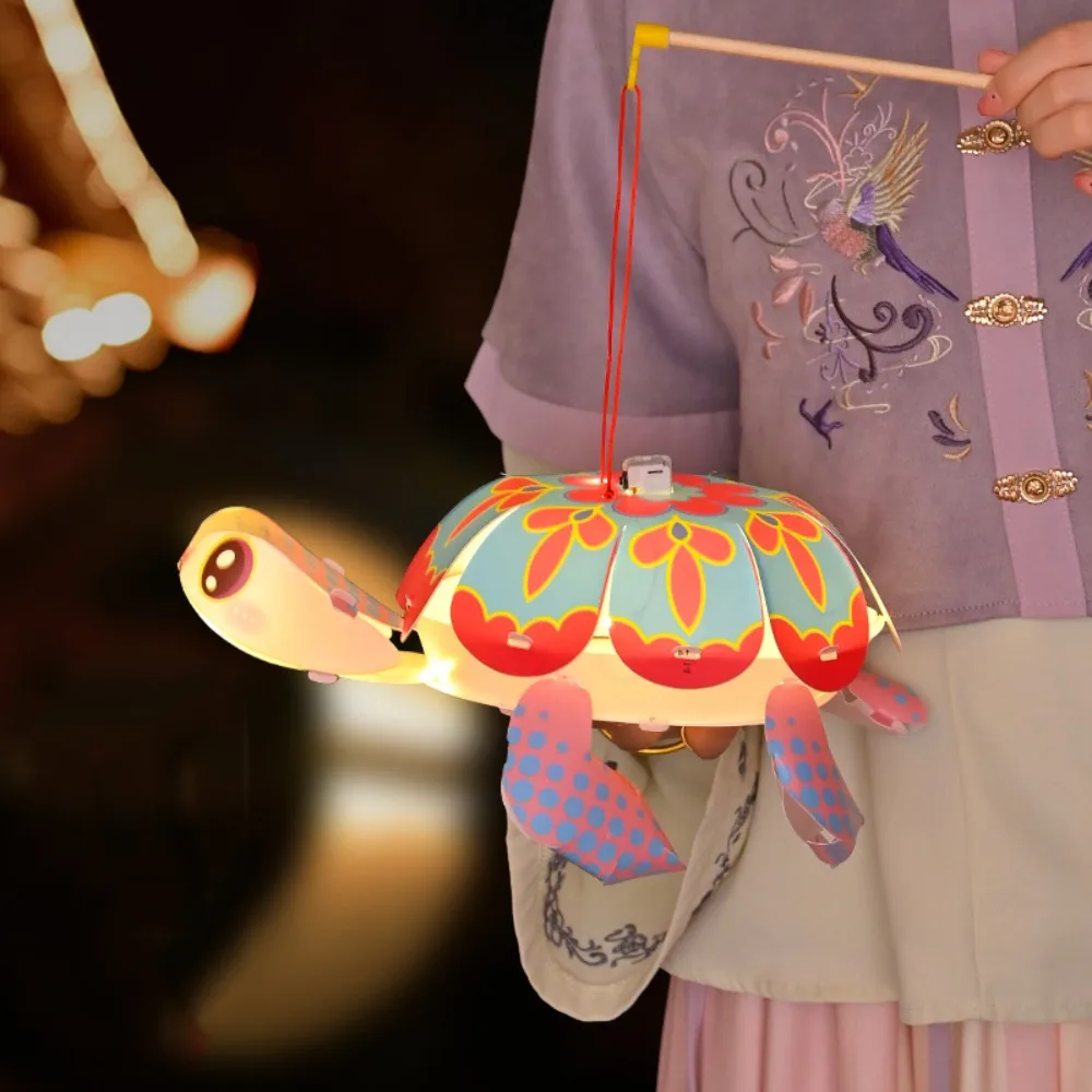Linterna de Festival de otoño medio de dibujos animados, luz LED, lindas linternas de papel en forma de tortuga, manualidades DIY, lámparas colgantes hechas a mano para mujer