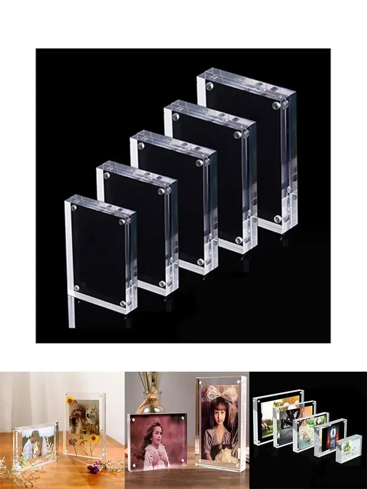 

1pcs 3+3mm Transparent Photo Frame Acrylic Magnetic Display Frame Poster Display Stand For Home Office Desk Decoration