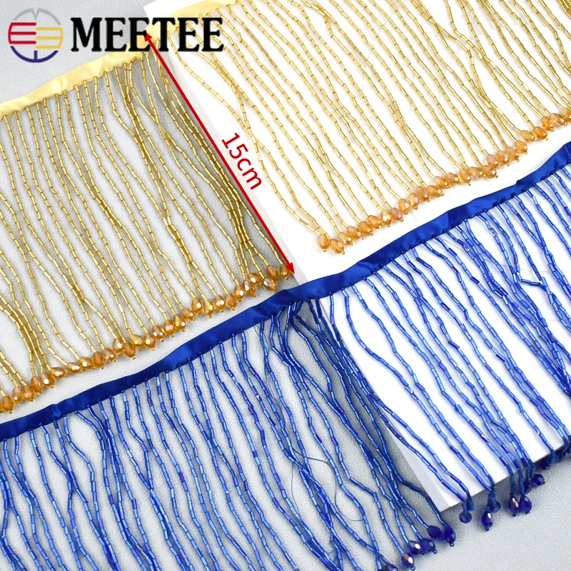 1Yard Meetee 15 centimetri Frangia di Perline Trim Strass Nappe Nastro di Pizzo Vestito Latino Decorazione Tenda Taglio Artigianato FAI DA TE
