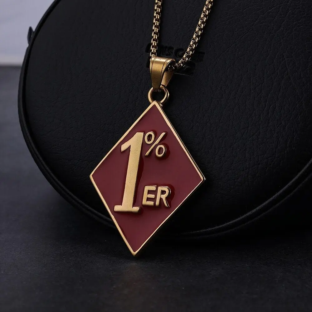 SAIYE 316L Mens Stainless Steel 1% er One Percent Outlaw Motorcycle Biker Pendant Necklace Fashion Jewelry Wholesale