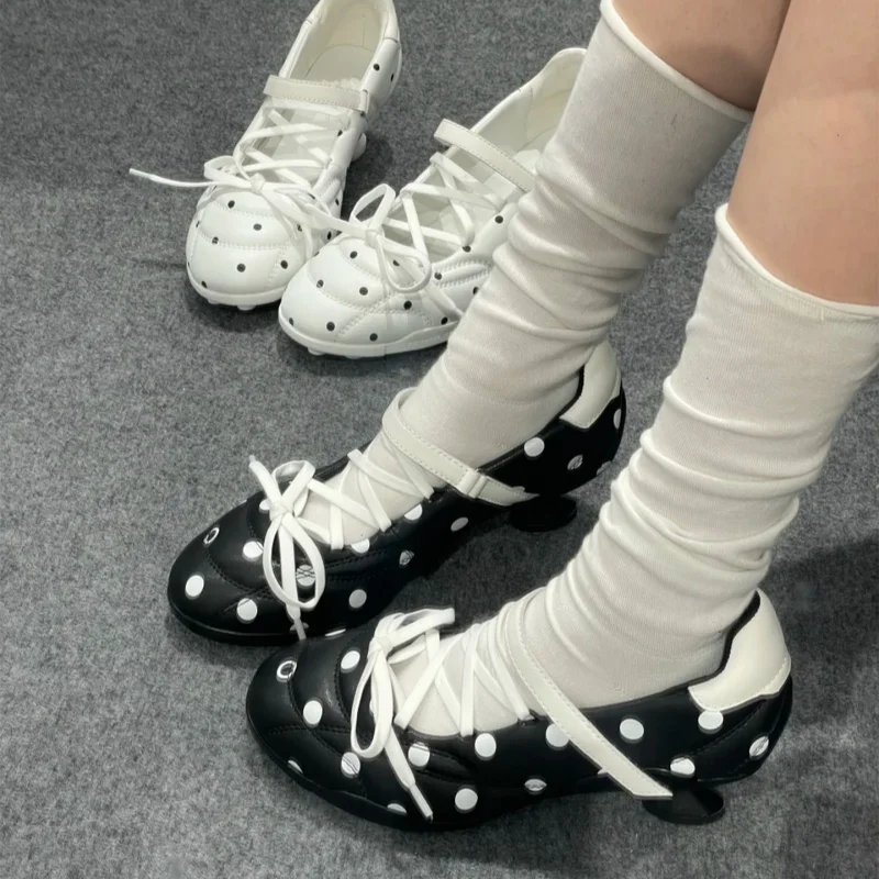 novelty-polka-dot-women-ballet-single-shoes-fashion-strange-heel-all-match-casual-mary-janes-shoes-mujer-high-heeled-lady-pumps