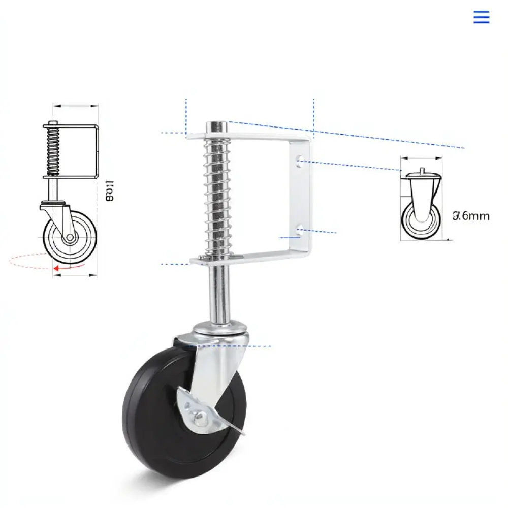 Retractable Spring Loaded Gate Caster Rubber Wheel Shock Absorbing Swivel With Brake For Industrial Yard Door For Shibo Hardware