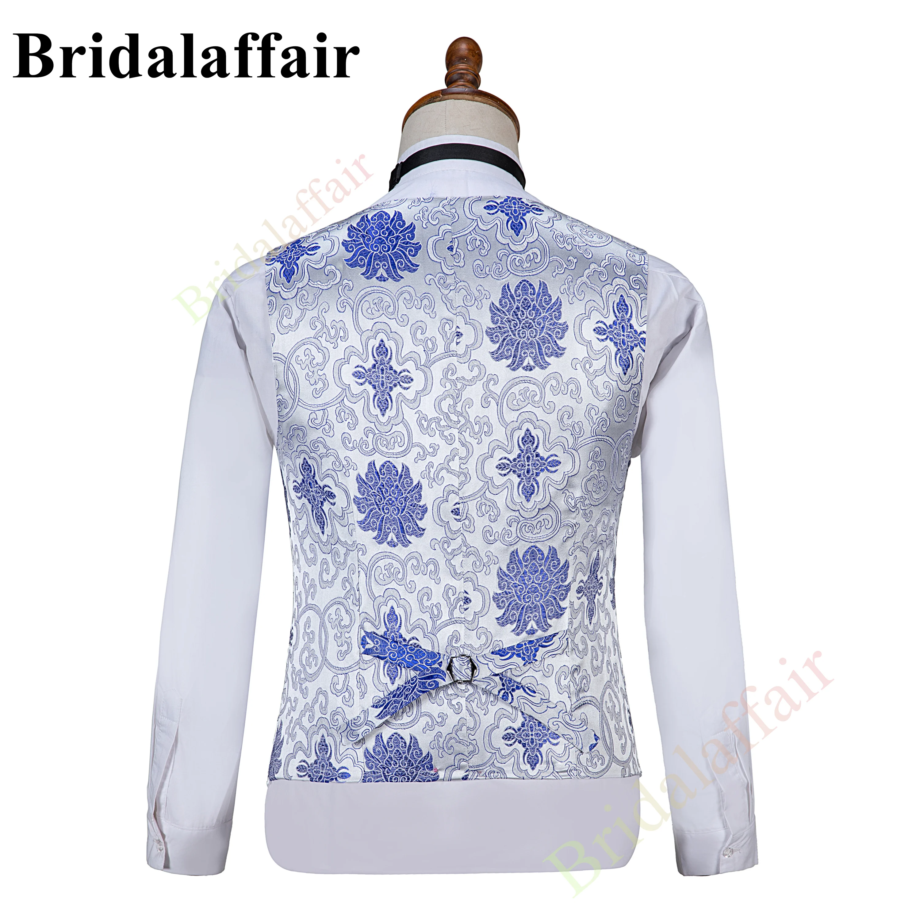 Bridaldiary-terno prata para homens, terno de 3 partes, slim fit, estampado floral azul, para casamento, jaqueta blazer, colete, calças, traje