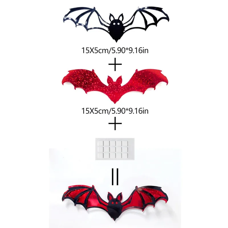 12 Stück 15 cm Halloween 3D Hohlfledermaus Wandaufkleber Schwarze Fledermaus Aufkleber Raumdekoration Party DIY Aufkleber Halloween Horror Fledermäuse abnehmbar – Detail 8