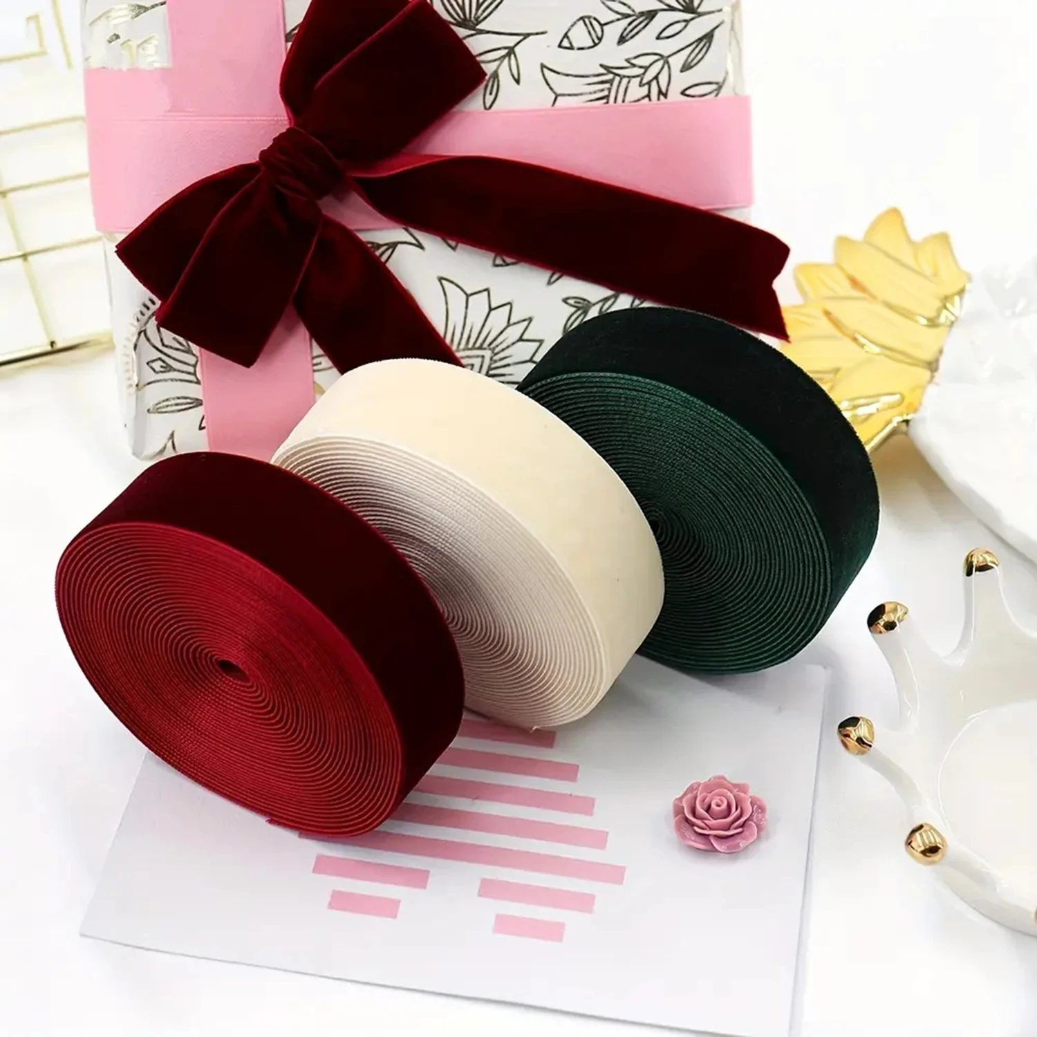 5 Yards Weihnachts-Samtband, Vintage-Band, grün, rot, weinrot, Samtbandrollen für Weihnachten, Hochzeit, Verpackung, DIY-Handwerk – Detail 1