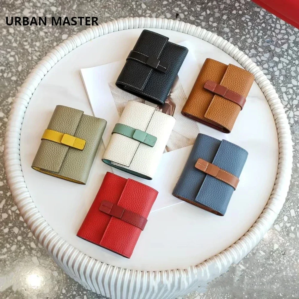 URBAN MASTER Women Short Genuine Cow Leather Trifold Wallets Zipper Coin Purse Fashion Contrast Color Female Small Card Holder