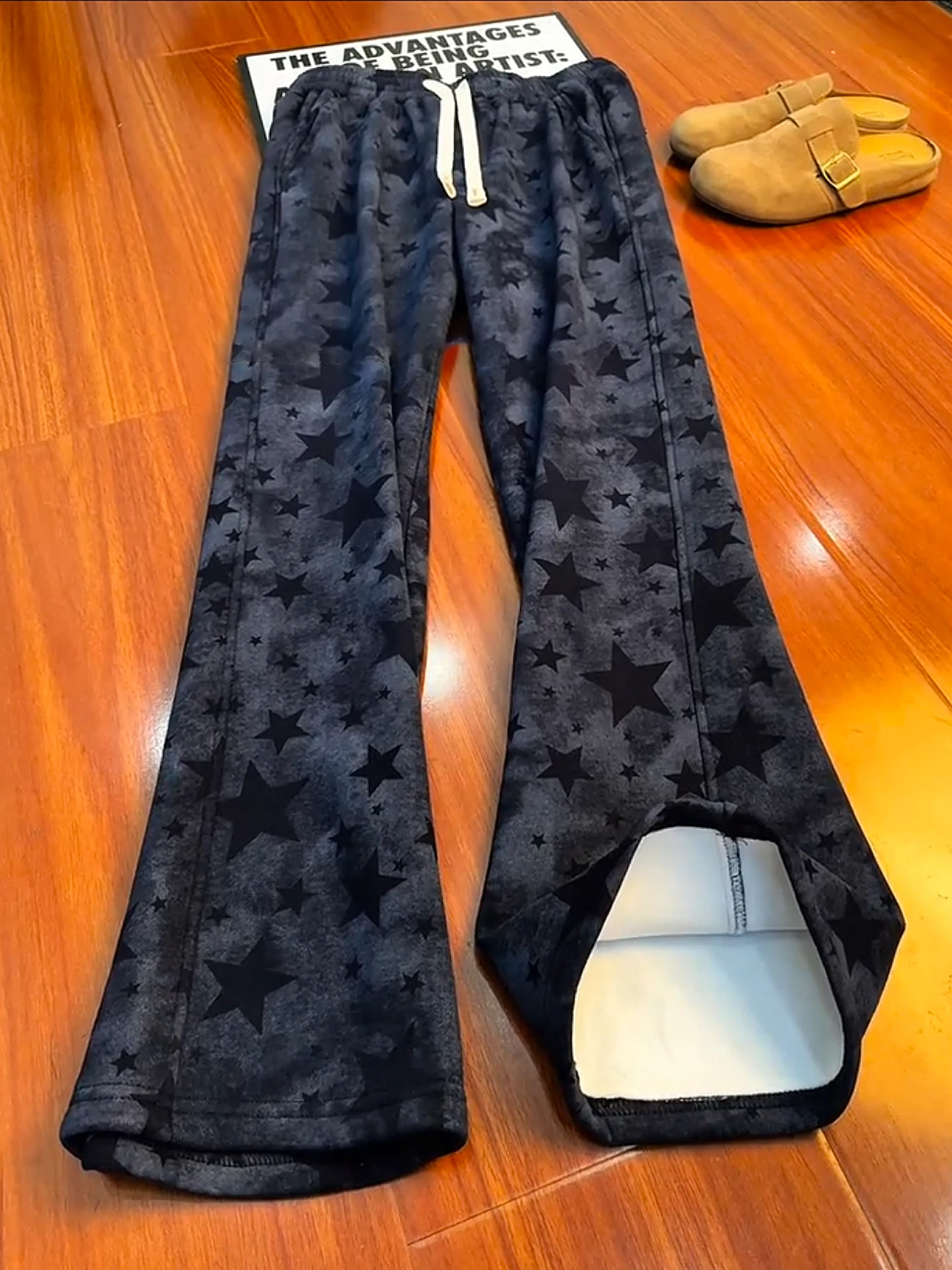 

Trendy Men's Fce Lined Straight Leg Pants Dyed to Match Boot Cut Winter Trousers Star Blade Design Casual Straight Long Tr...