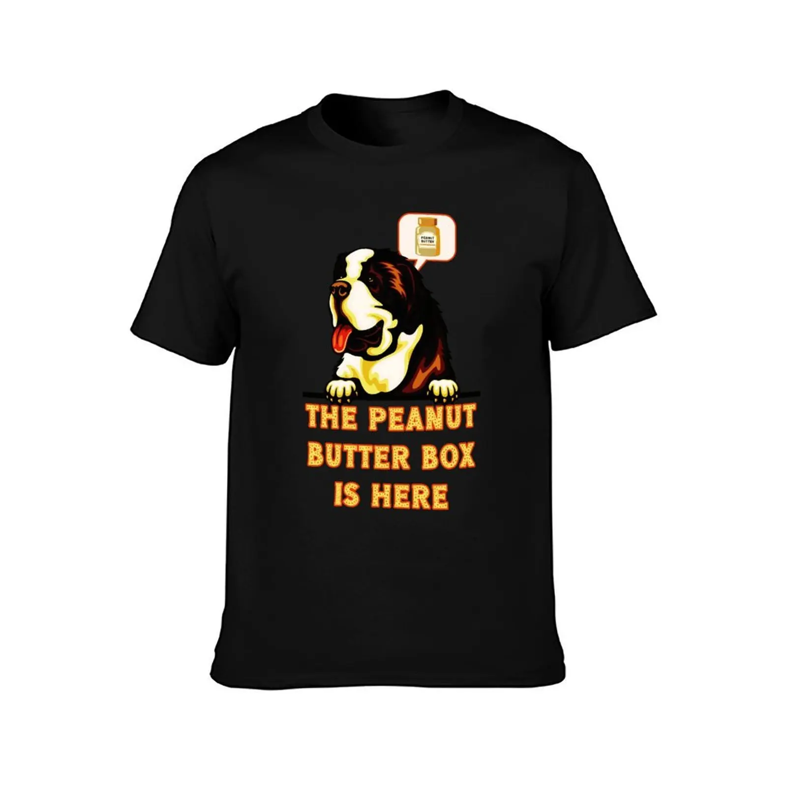The Peanut Butter Box Is Here: Warm version Funny St. Bernard Dog Commercial Humor T-Shirt funny t shirts man T-Shirt