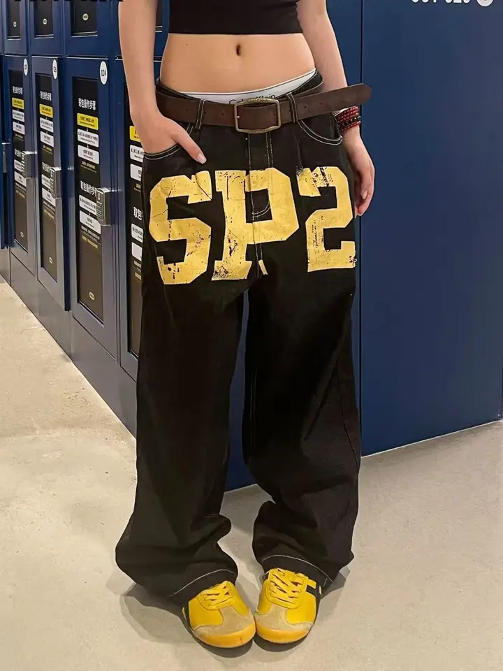 Black Gothic Hip-Hop Letter Printed Streetwear Men And Women Y2k