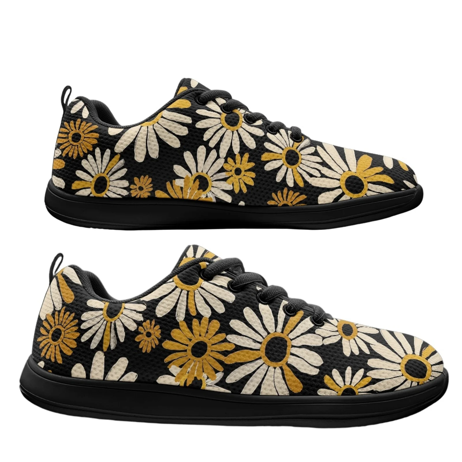 PENSTROLL Yellow White Daisy Extra Wide Width Sneakers Mesh & EVA Work Shoes Non-Slip Men Barefoot Walking Shoes for Outdoor