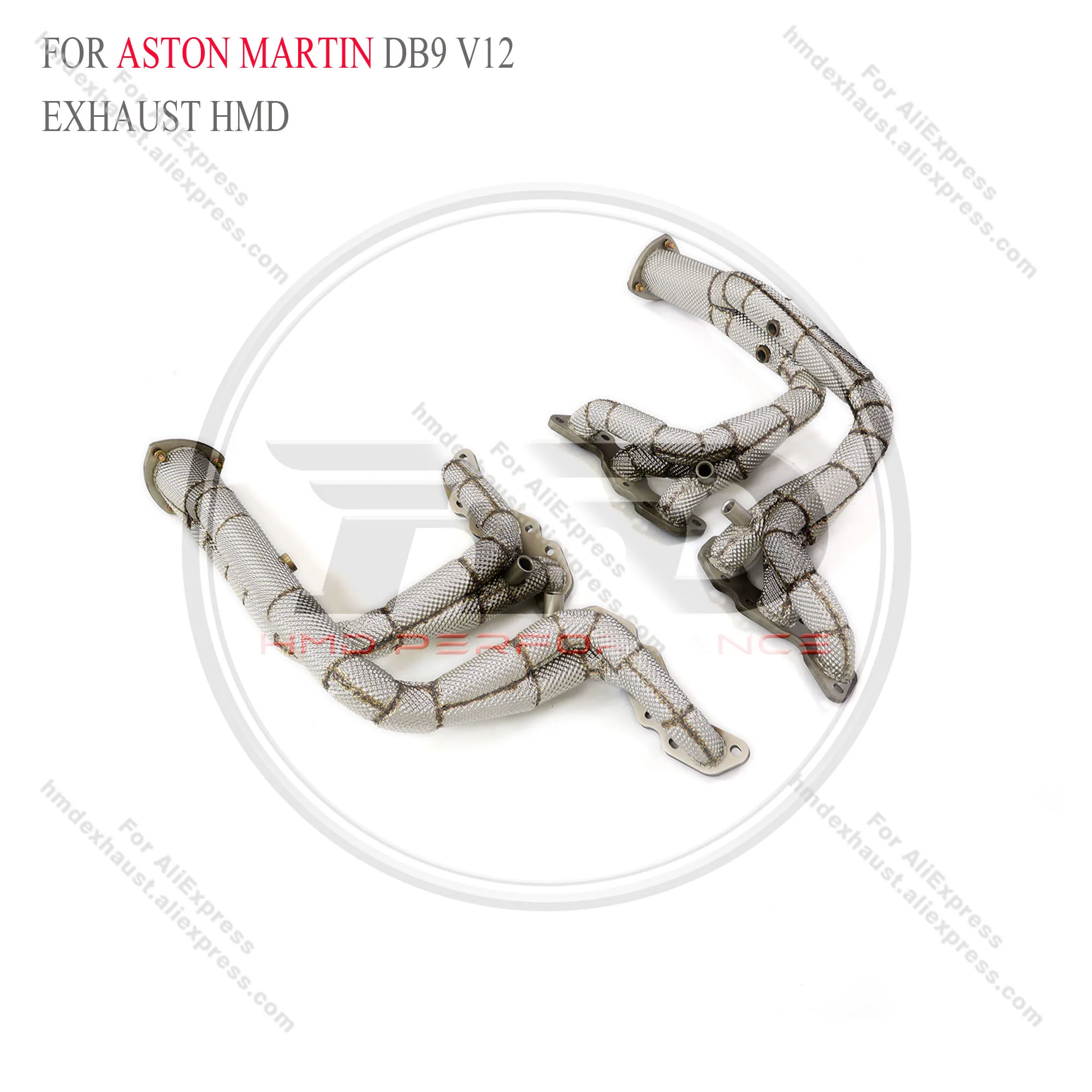 HMD Exhaust System High Flow Performance Headers for Aston Martin DB9 V12 6.0L 2004- 2016 Manifold With Heat Shield catless