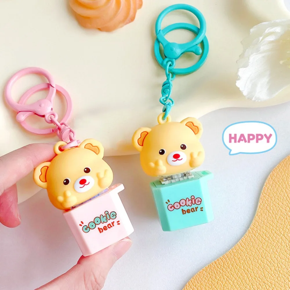 Cookie Bear Wooden Fish Keyboard Keychain with Sound Electronic Mechanical Keyboard Keychain Luminous Colorful Light