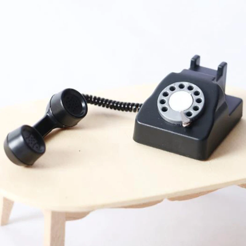 3colors 1:12 Dollhouse Miniature Simulation Mini Phone Retro Telephone Model Home Furniture Decor Accessories For Kids Toys Gift