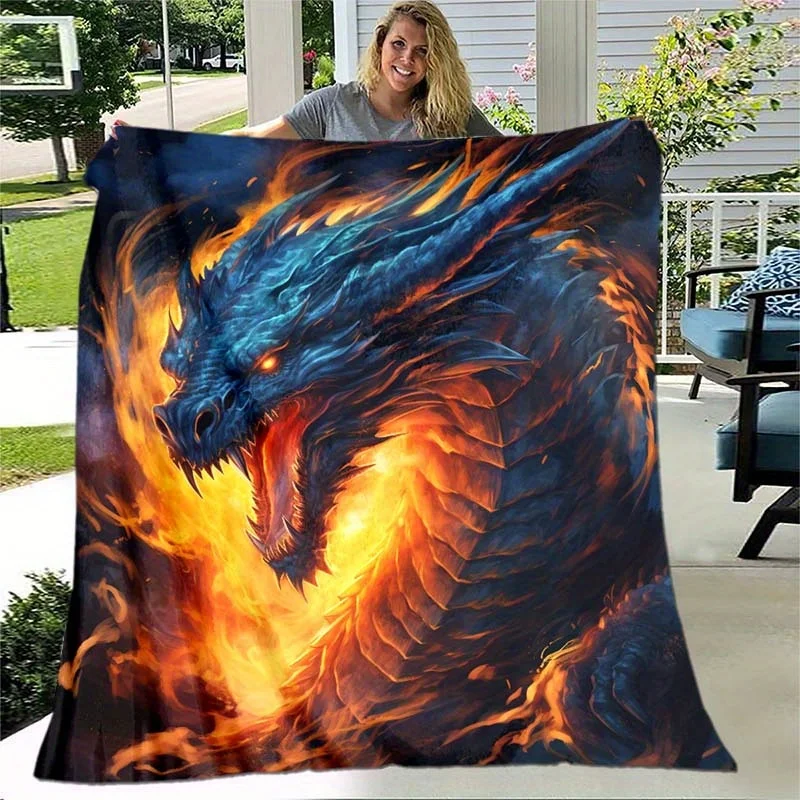 Flame Dragon Print Throw Blanket, Soft Lightweight Blanket for Sofa Bed Office, Versatile Home Decor Gift