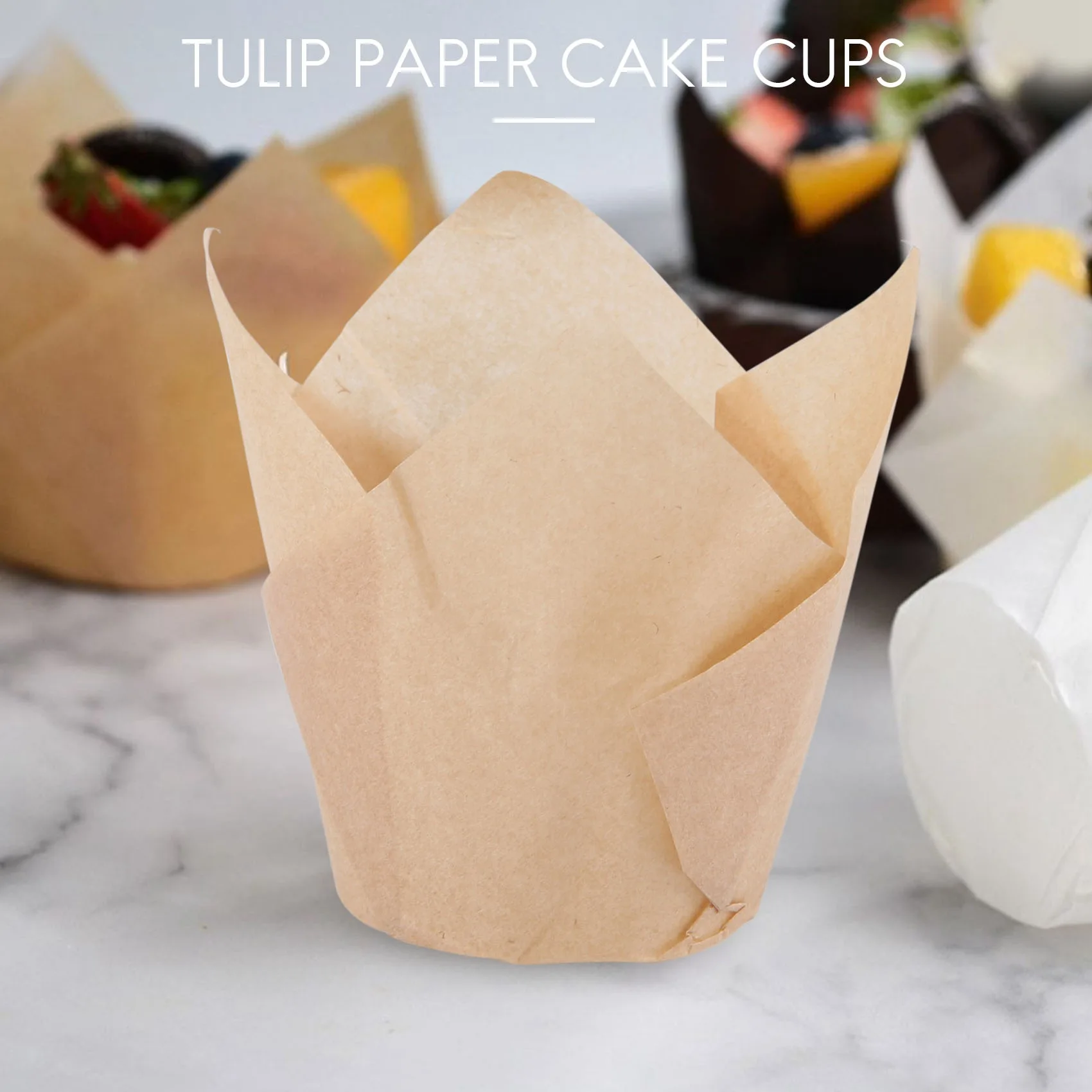 200Pcs Tulip Cupcake Baking Cups, Muffin Baking Liners Holders, Rustic Cupcake Wrapper, Brown, White and Nature Color