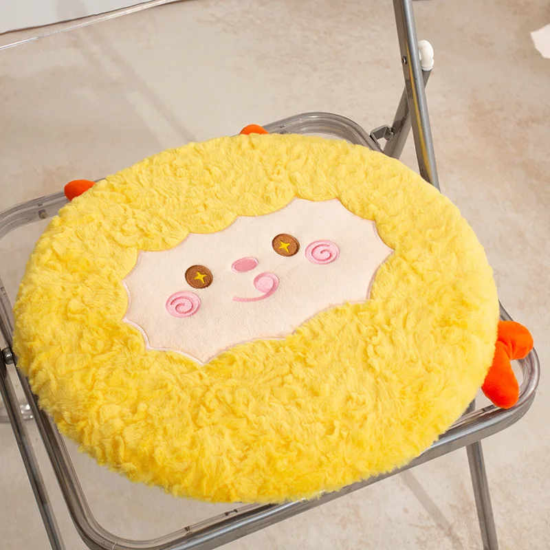 Fried Shrimp Plush Cushion Shy Smile Faces 40cm Round Yellow Seat Pad with Orange Tail Details for Sofa Seating Comfort