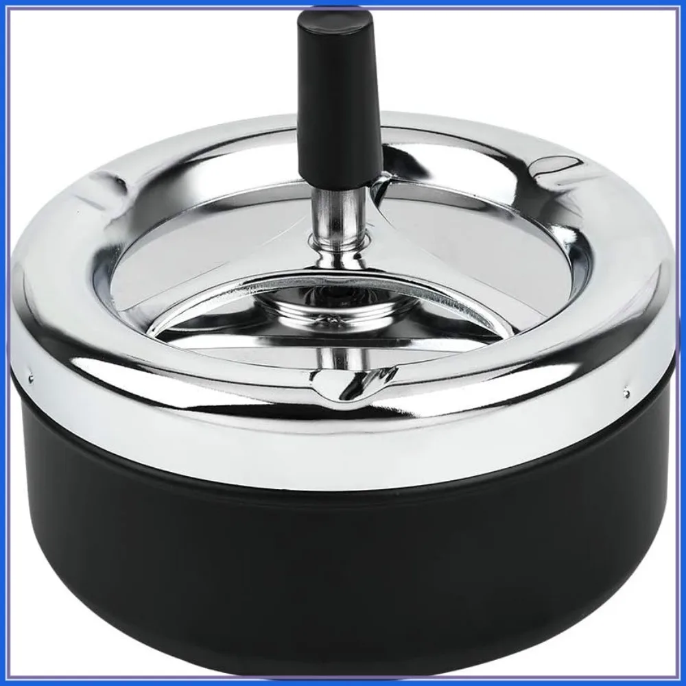 

Large Metal Ashtray with Spinning Tray, 5.2 Inches Round Push Down for Indoor & Outdoor Patio