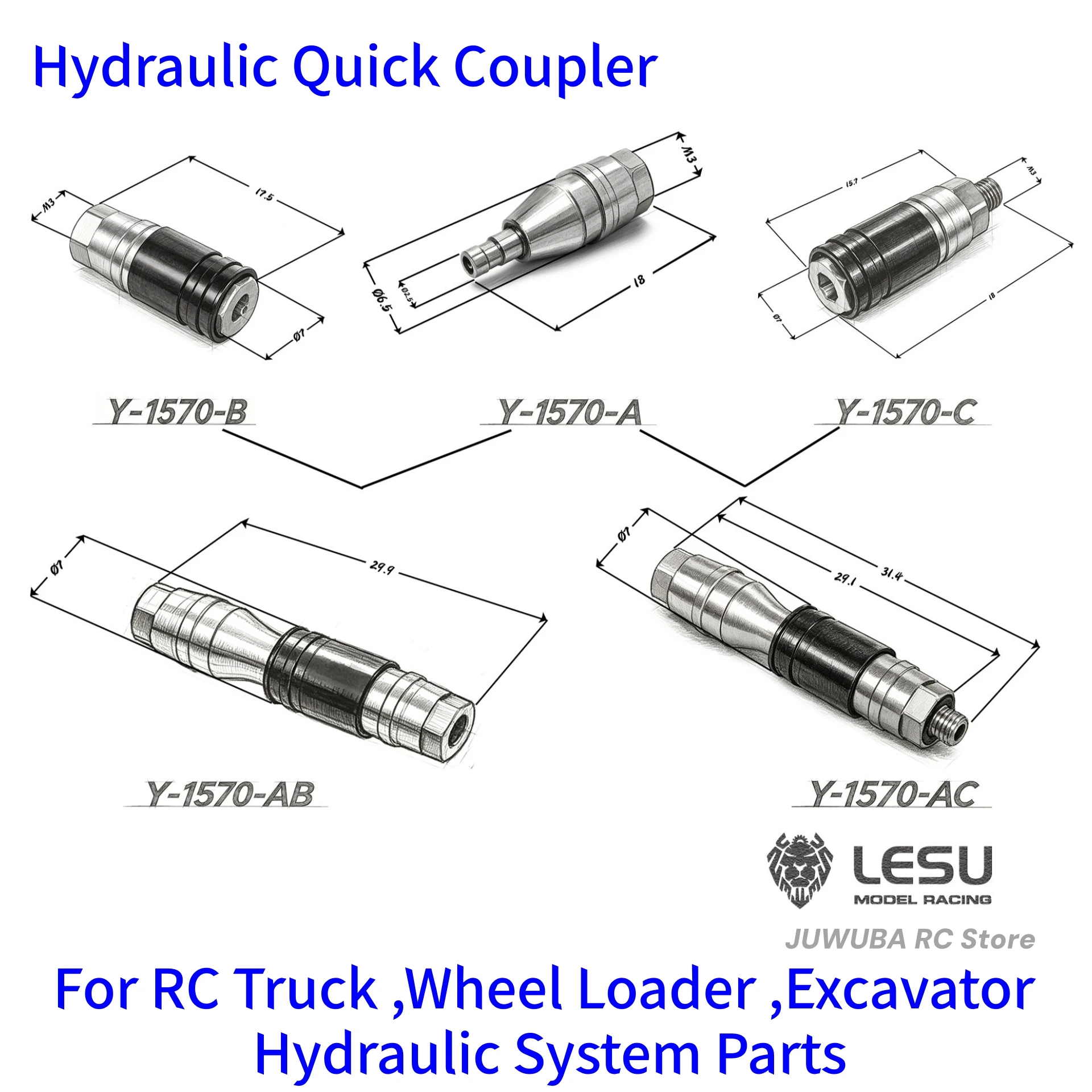 LESU Hydraulic Quick Coupler Quick-Release Connector Double-Sealed for RC Truck Loader Excavator Hydraulic System Parts Y-1570