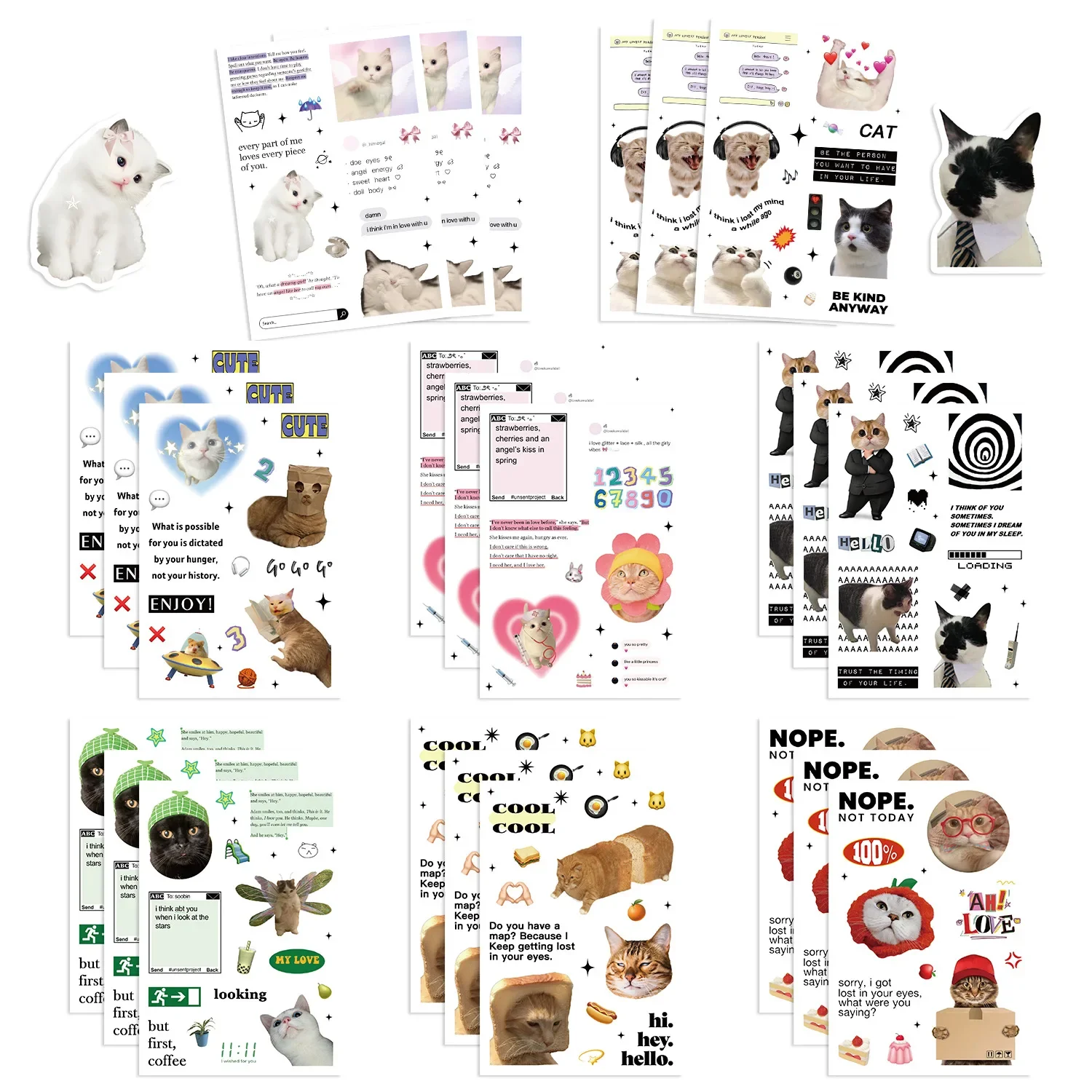 

8 Sheets Cute Cat Meme Waterproof Paper Sticker Aesthetic DIY Decorative Diary Planner Cup Laptop Phone Scrapbook Kids Stickers