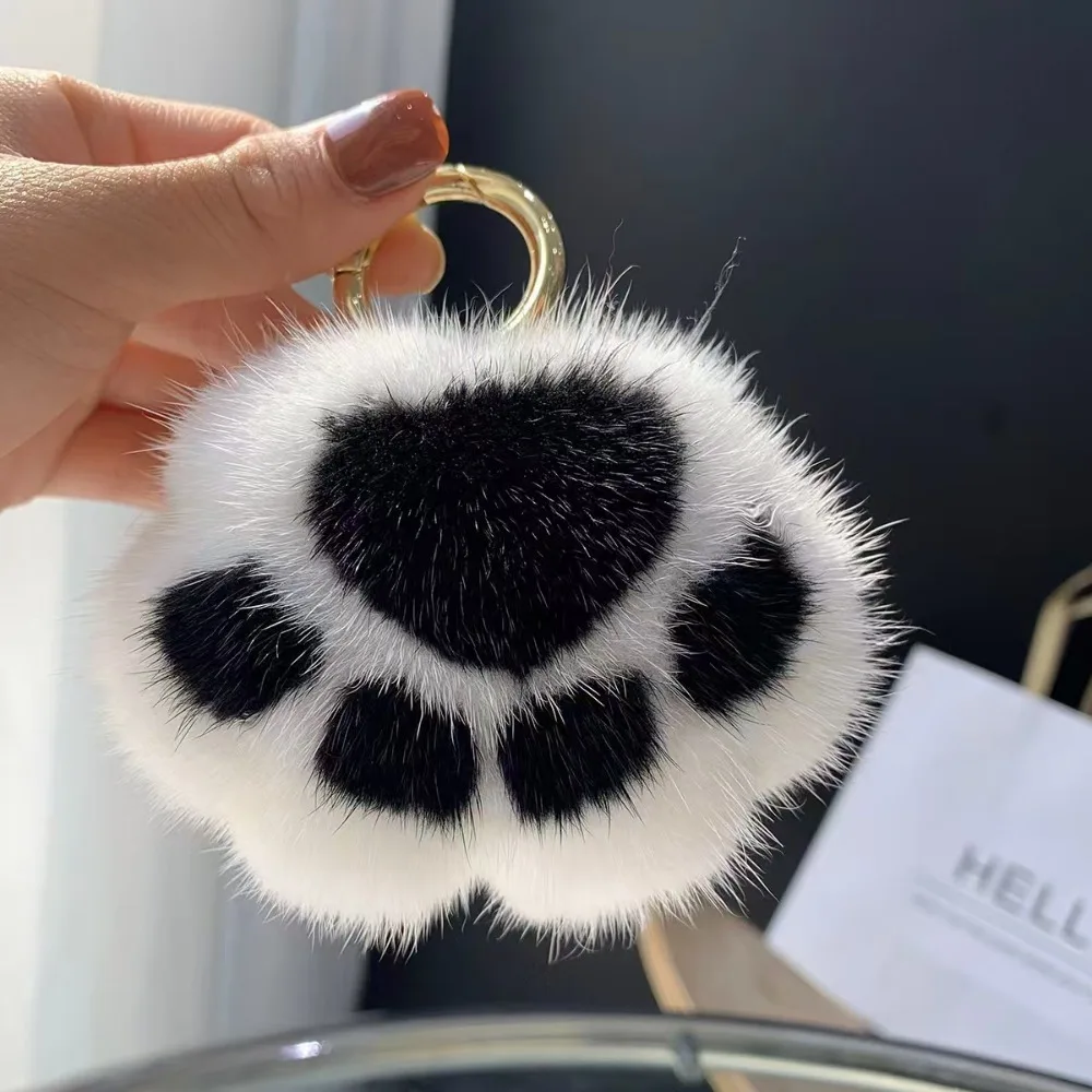 Stuffed Animal Cat's Paw Fur Keychain Love Pompom Cat's Paw Stuffed Keyring Furry Kawaii Cat's Paw Pendant Jewelry Gift