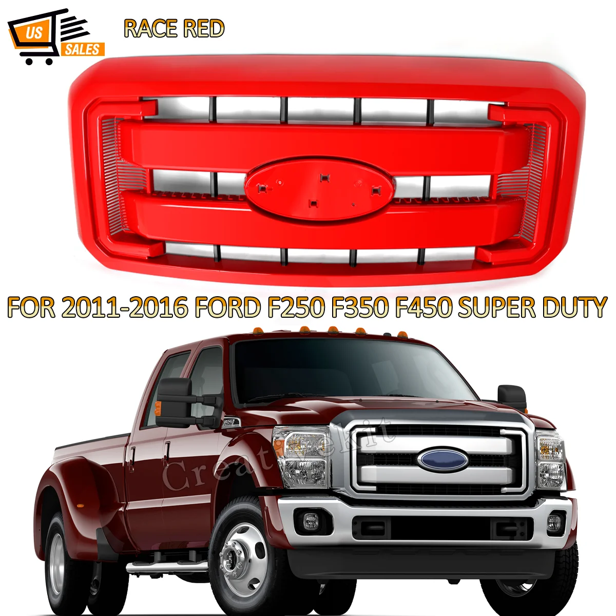 Front Bumper Racing Grill Modified Grille For Ford F250 F350 F450 F550 Super Duty 2011-2016 Race Red Upper Grille Radiator Grill