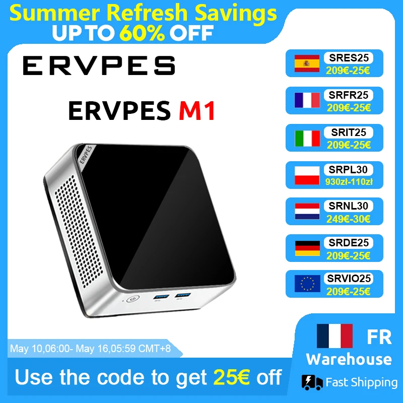 Mini PC ERVPES M1 NOUVEAU Intel I5-8257U Windows 11 Pro 4 cœurs 8 threads 8 Go + 256 Go / 16 Go + 512 Go WiFi 6 Mini ordinateur PC