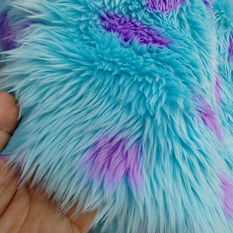 Good,About 3cm Hair Lake Blue Imitate Lion Curved Fur Fabric,Purple Big Dots Printed,Diy Collar of Clothing,Toys,Faux Fur Fabric
