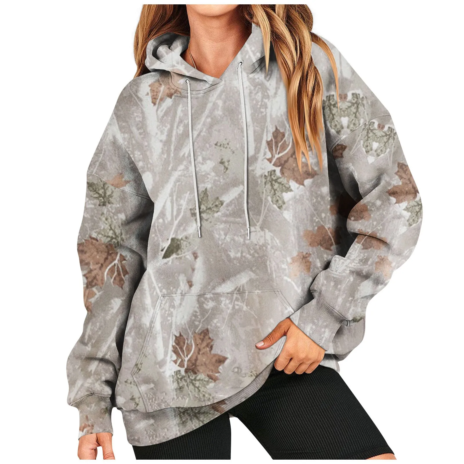 Women\'s Oversized Camouflage Hoodie Hooded Sweatshirt Casual Long Sleeved Pullover Loose Autumn Outfit