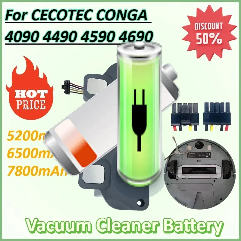 

14.4V 7800mAh Replacement Battery for CECOTEC CONGA 4090 4490 4590 4690 Robot Vacuum Cleaner Accessories Spare Parts Tool
