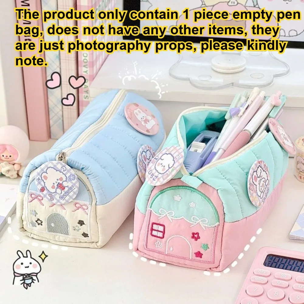 1 Piece Cute Pencil Bag Large Capacity Student Pencil Case Embroidery Stationery Storage Pouch for Girls School Supplies