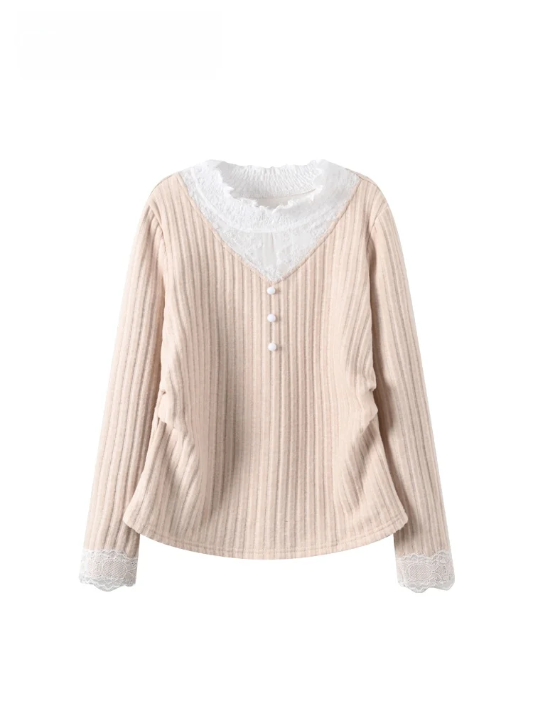 

Длинный свитер размера плюс с кружевом, женский осенне-зимний новый свитер Fat Sister's Small Fraance Sle, искусственный топ из двух предметов