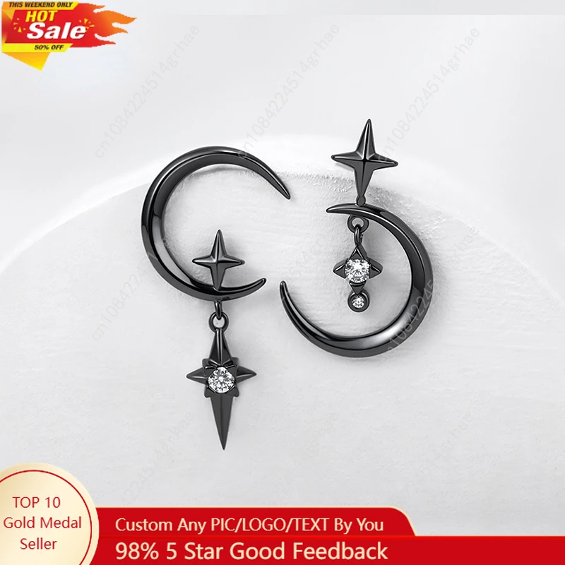 

Серьги-гвоздики из стерлингового серебра 925 пробы с иглами и кристаллами, подвеска в виде луны, серьги-гвоздики для женщин, модные женские висячие серьги