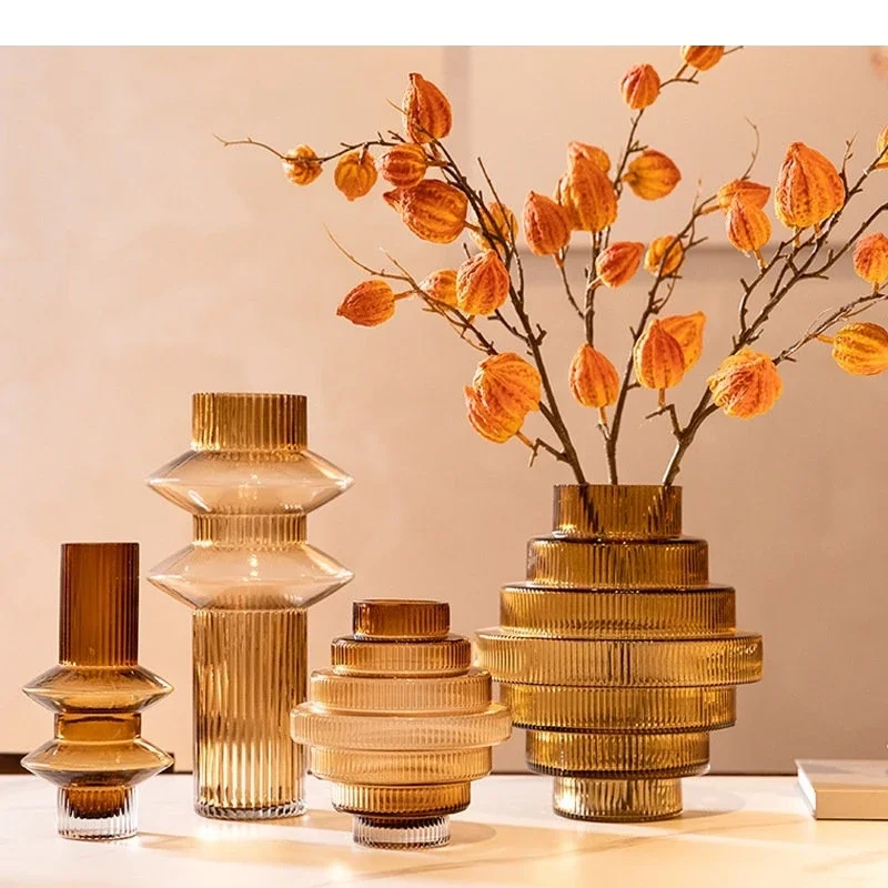 Flowers Shape Pots Tower Flower Desk Arrangement Decoration Floral Modern Decor Creativity New Amber Glass Vase Hydroponics