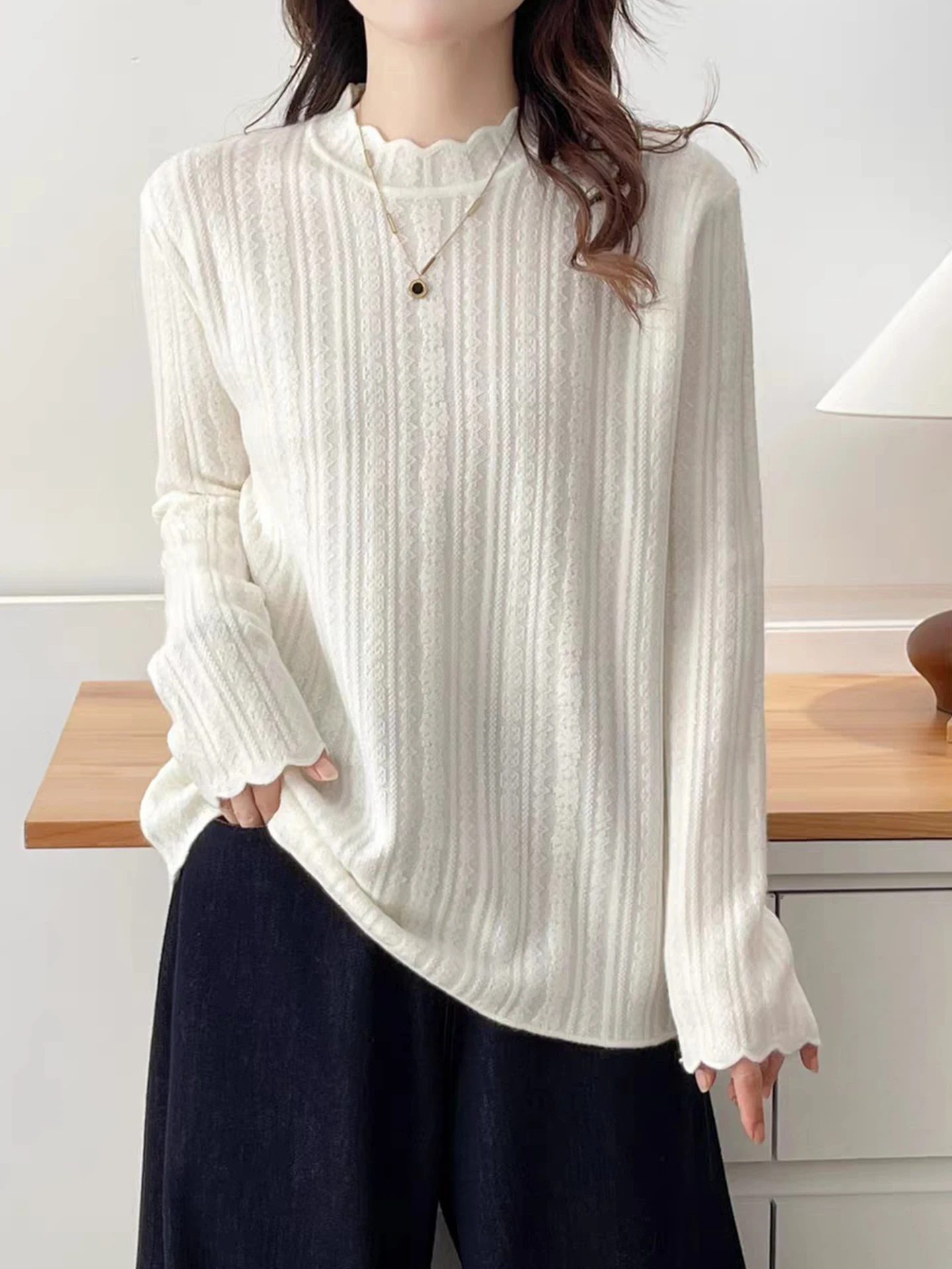 

Soft Skin-Nice Knitted Top Pure Color Base Layer Shirt Fashionable Versatile Winter Knitwear Korean Style Commute Fashion